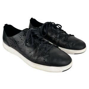 Cole Haan Women Leather Laser Cut Grand Pro Tennis Shoes 9B Black Preppy Comfort
